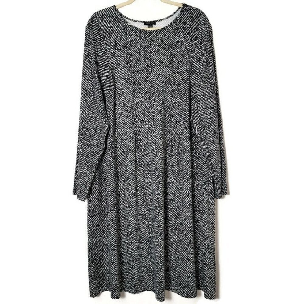 J. Jill Wearever Stretchy Black Comfort Herringbone Chevron Long Sleeve Dress 2X